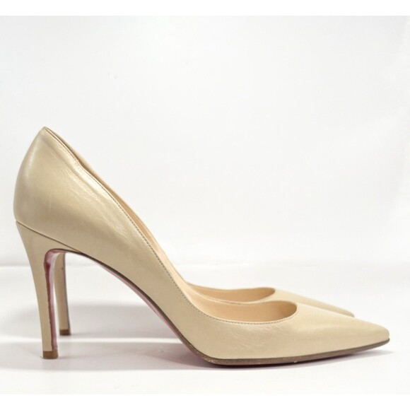 Christian Louboutin Pigalle 85 Nude/Beige Stiletto Heels Calf Leather Sz EU 37 7 - Picture 1 of 13